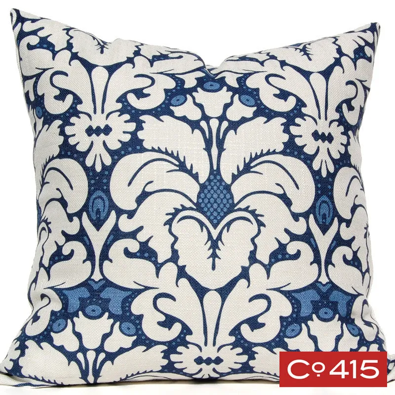 Plumes Damask Pillow - Navy