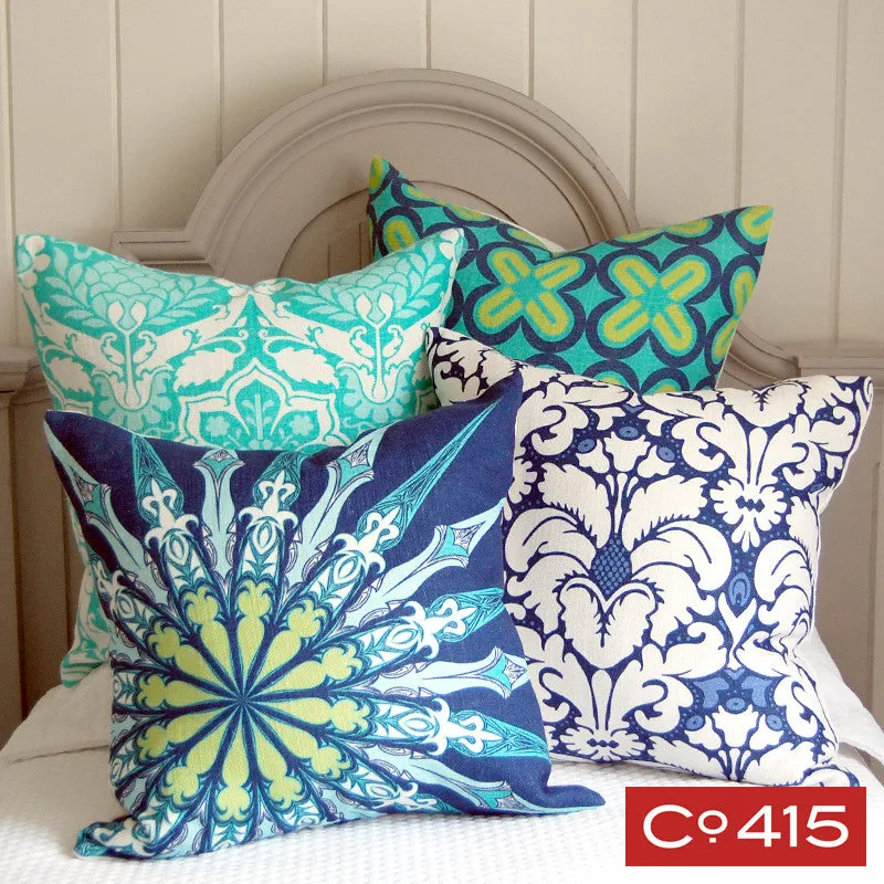 Plumes Damask Pillow - Navy