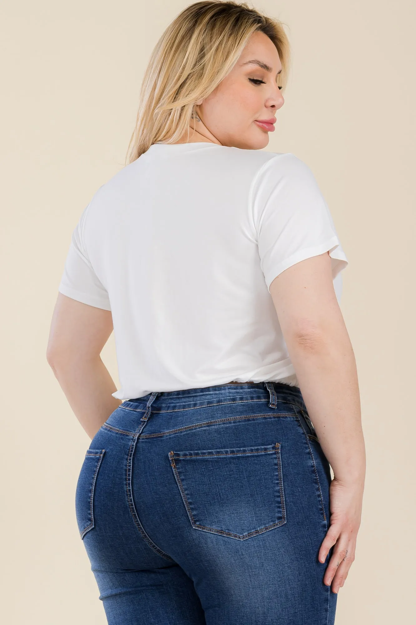 Plus Size Tie Front Drawstring Short Sleeve Crop Top