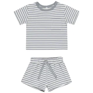 Pocket Tee   Short Set | Blue Stripe
