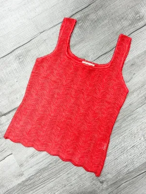 Pointelle Knit Tank Top-Coral