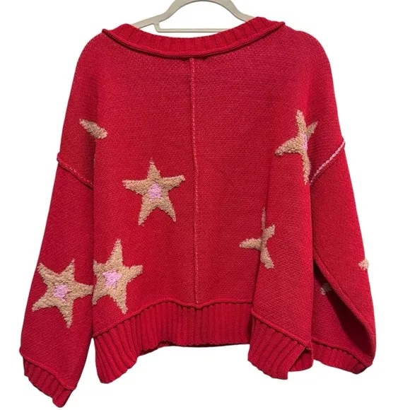 POL - Oversized Red sweater with Stars - size S - NWOT