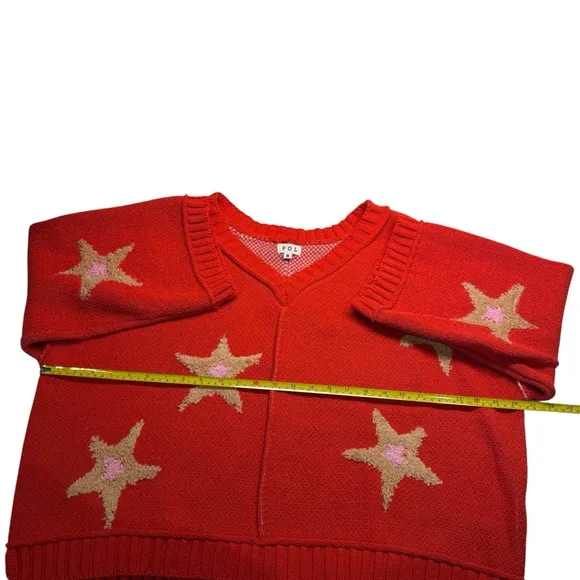 POL - Oversized Red sweater with Stars - size S - NWOT