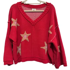 POL - Oversized Red sweater with Stars - size S - NWOT