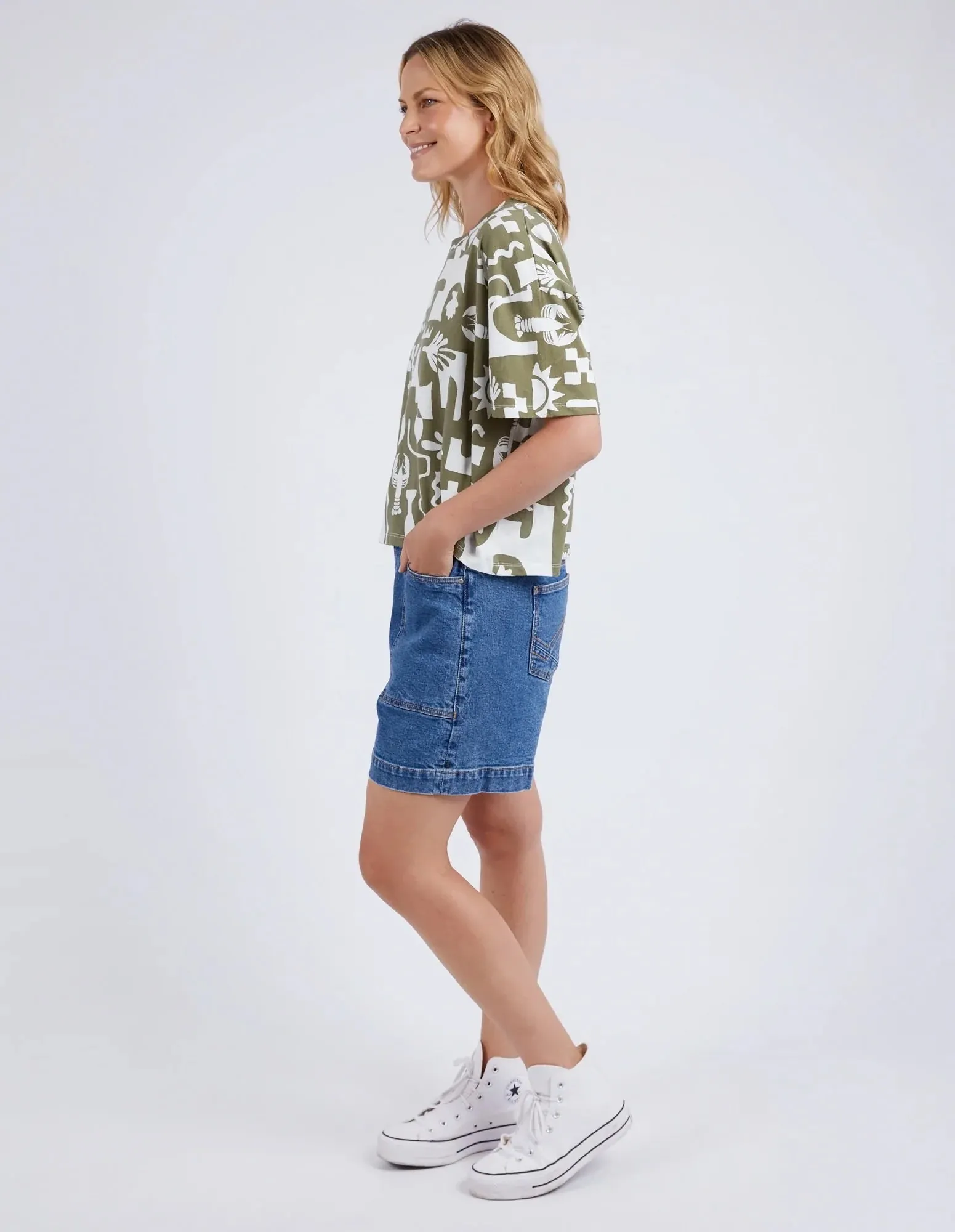 Postcard Tee Khaki And Cream Print