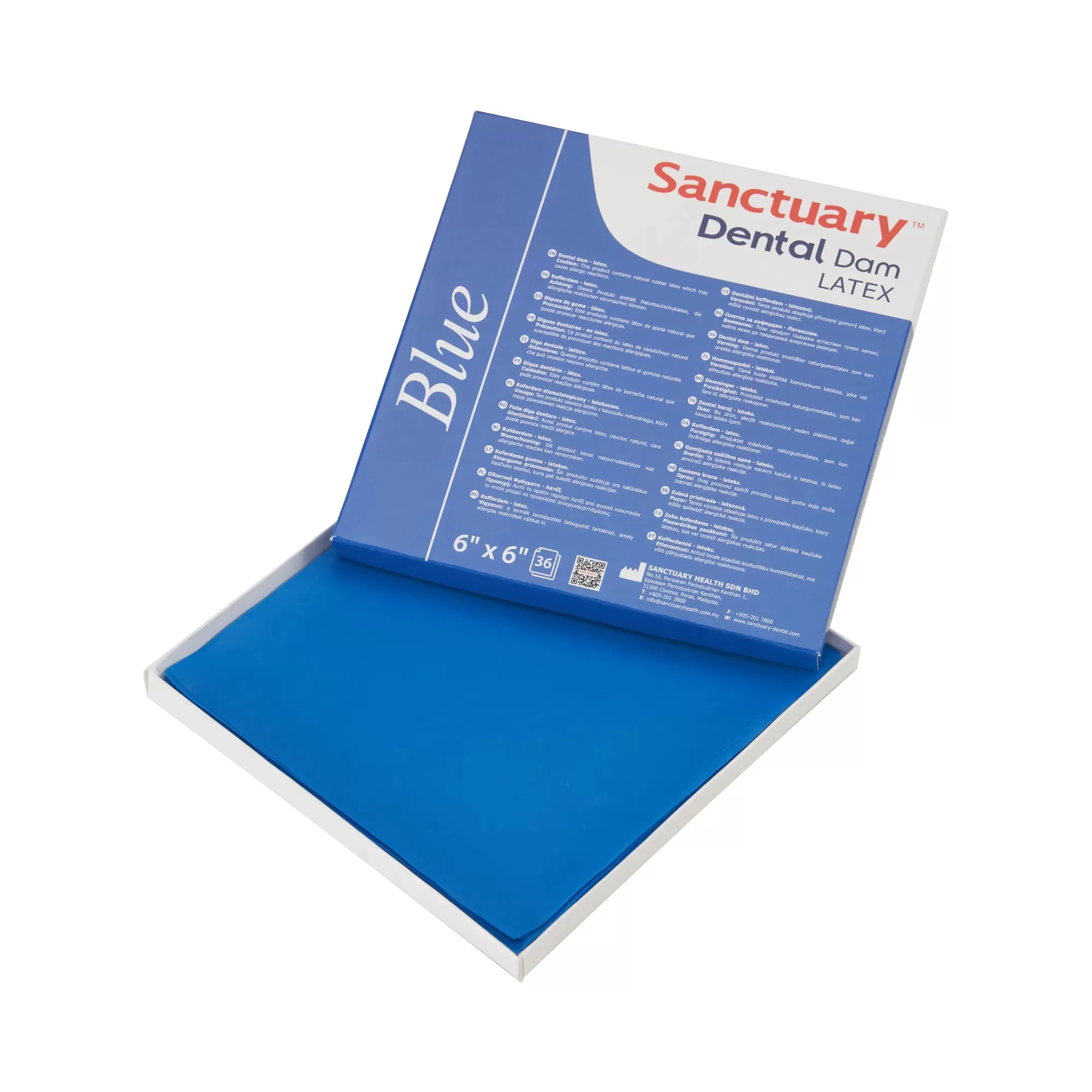 Powder-Free Latex Blue Dental Dam 6'' x 6'' 36 Sheets Unscented
