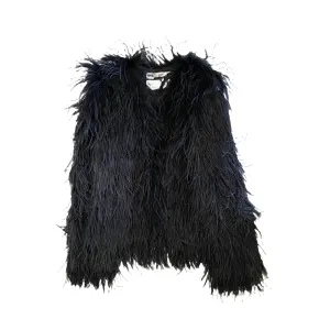 Preloved Boxy Shouldered Black Feather Jacket