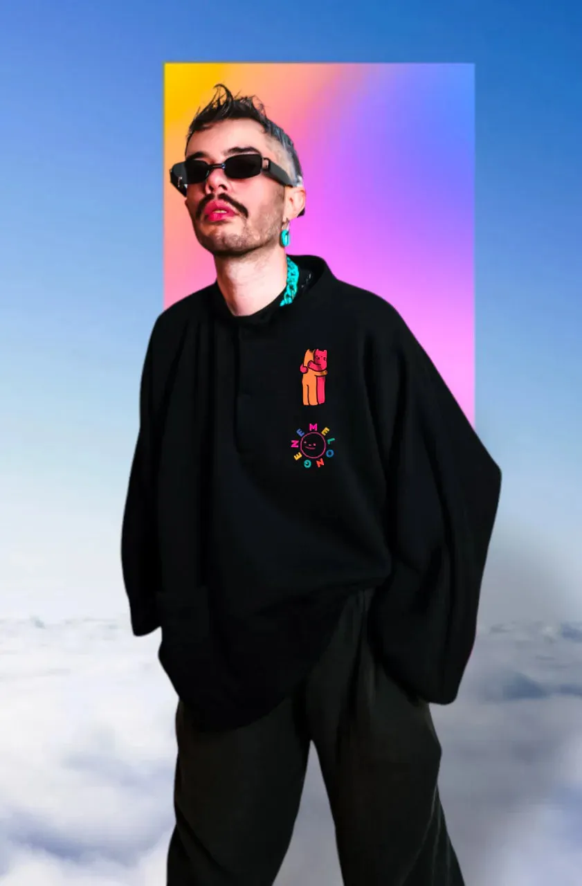 "Do You Love Me" Black Oversize Midi Sweatshirt