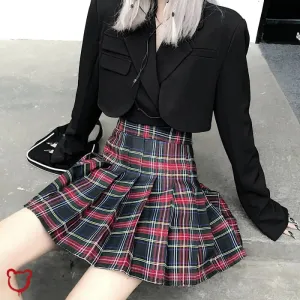"Edgy Black Red Plaid Skirt"