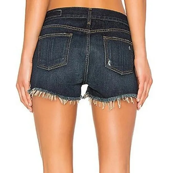 Rag &amp; Bone Jean Shorts Cut Off Short in Doris Distressed Cotton Dark Wash sz 27