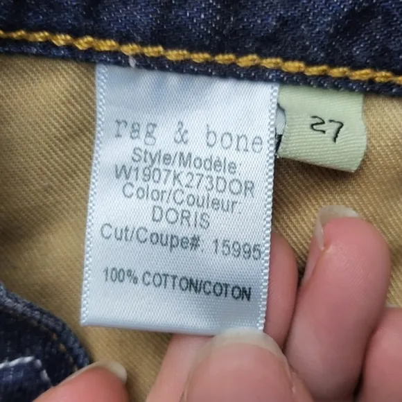 Rag &amp; Bone Jean Shorts Cut Off Short in Doris Distressed Cotton Dark Wash sz 27