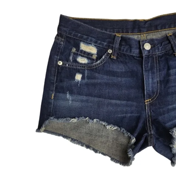 Rag &amp; Bone Jean Shorts Cut Off Short in Doris Distressed Cotton Dark Wash sz 27
