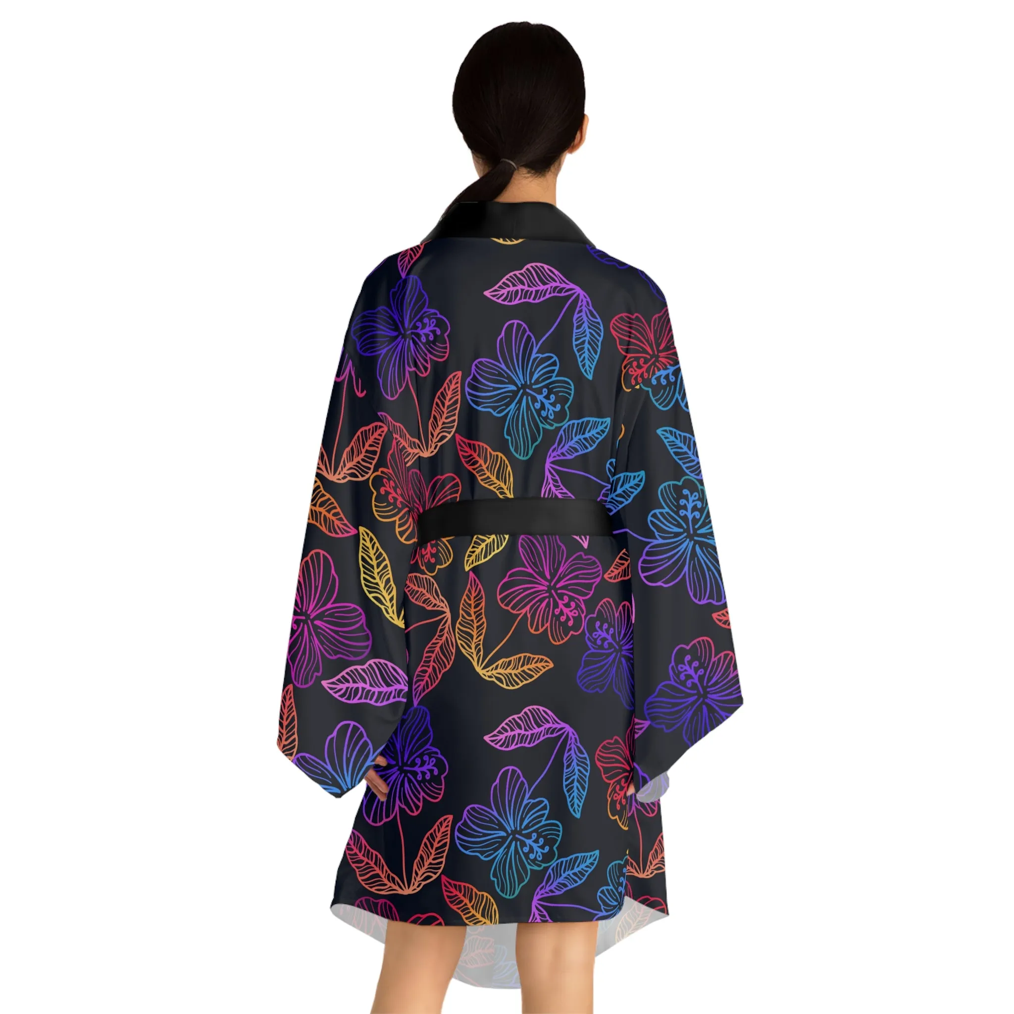 Rainbow Hibiscus Long Sleeve Kimono Robe