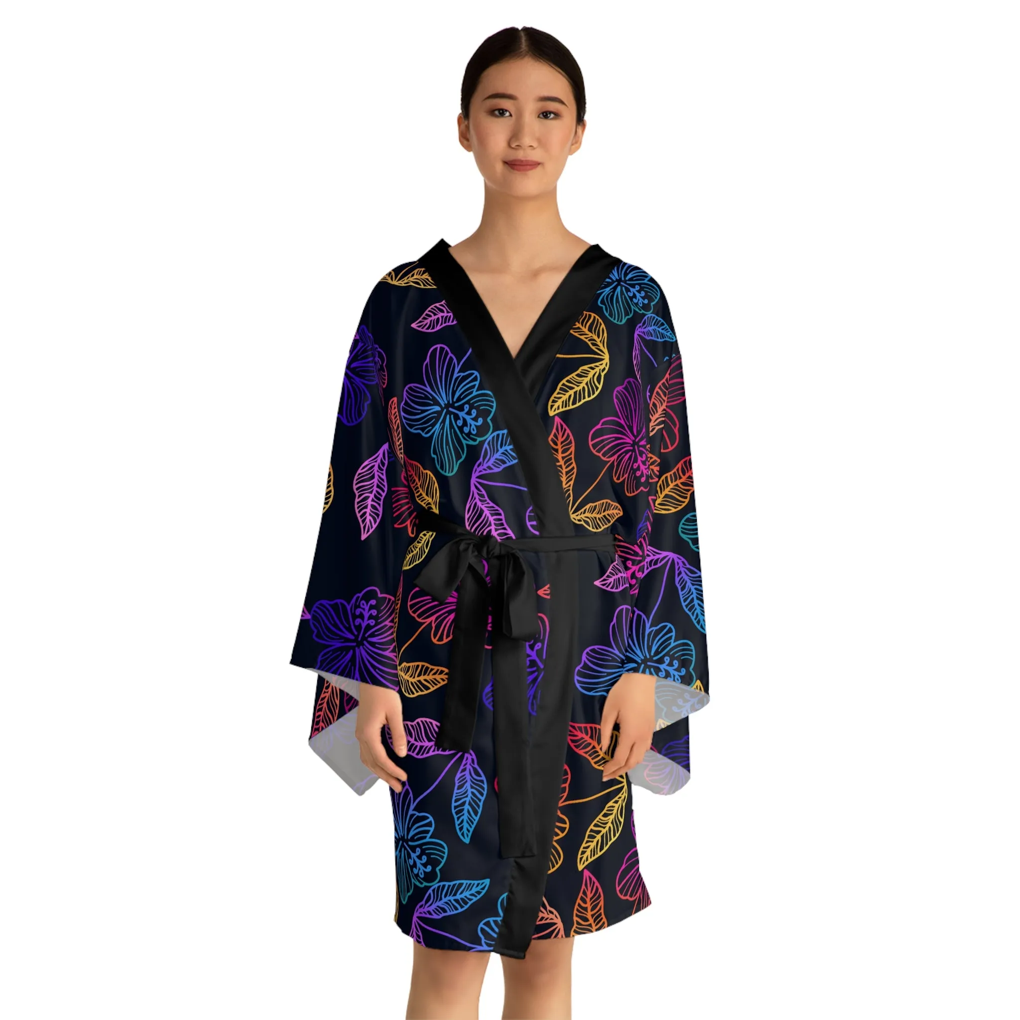 Rainbow Hibiscus Long Sleeve Kimono Robe