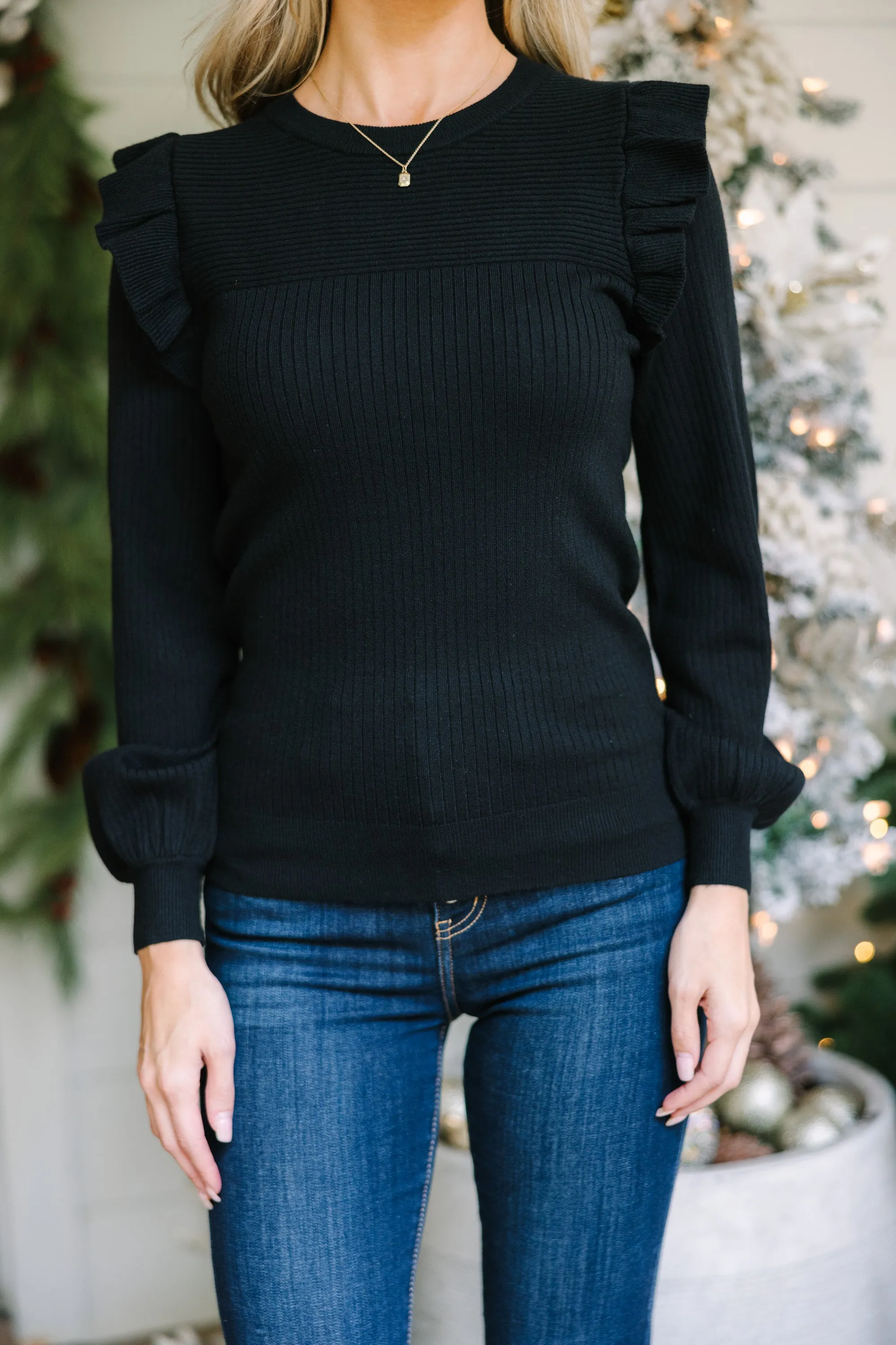 Reach Out Black Ruffled Sweater