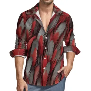 Red and Grey Feather on Men Long Sleeve Shirt