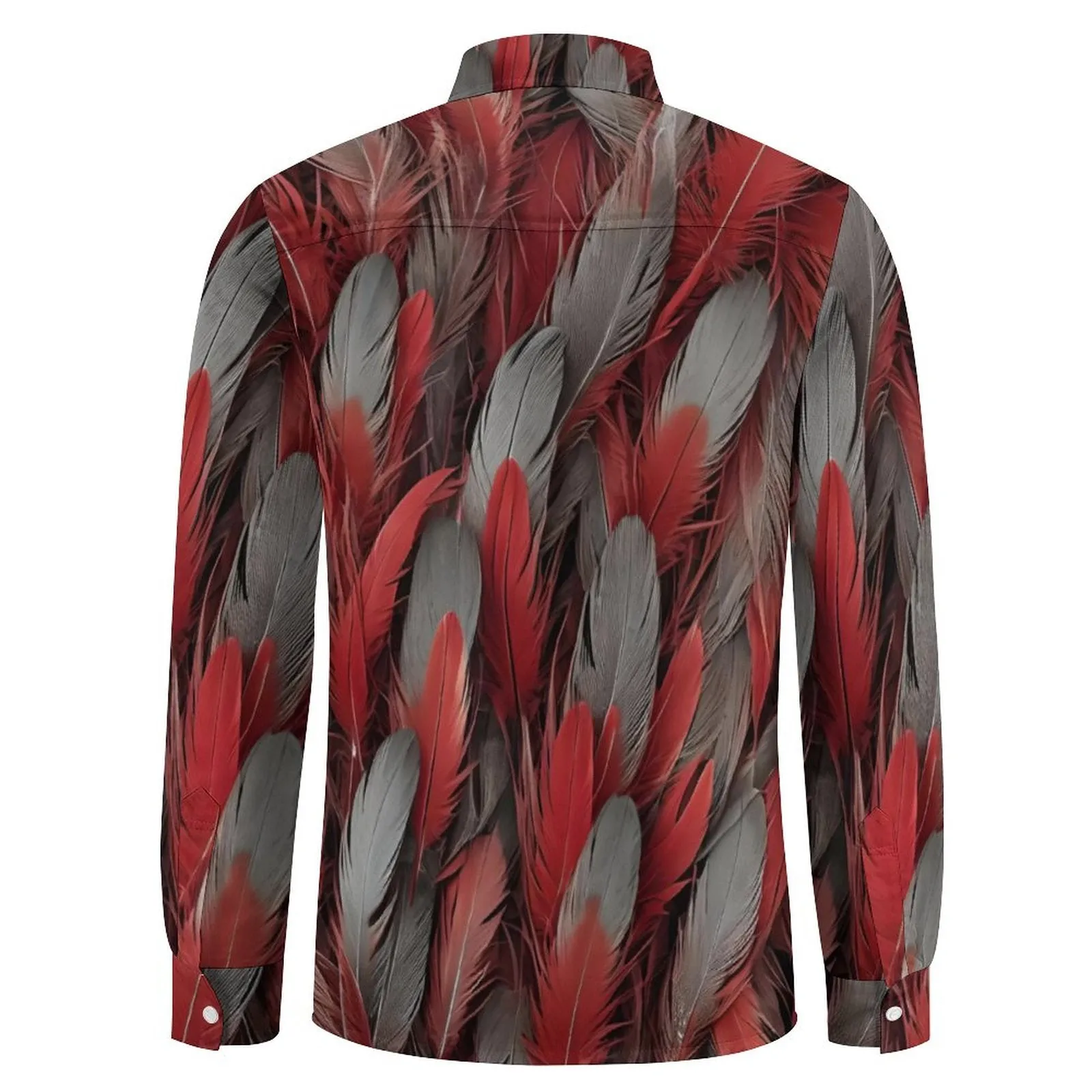 Red and Grey Feather on Men Long Sleeve Shirt