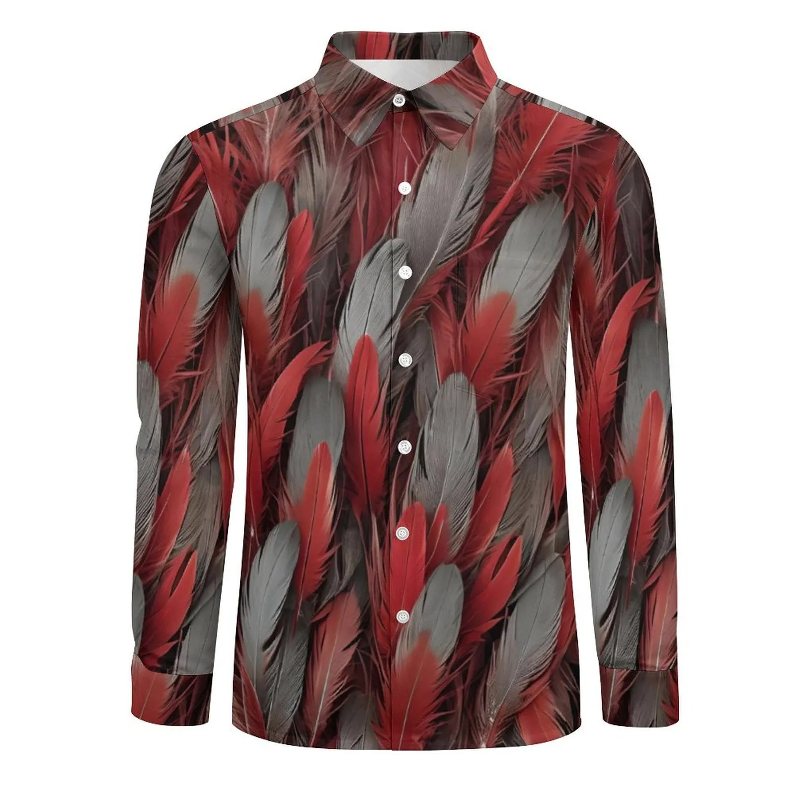 Red and Grey Feather on Men Long Sleeve Shirt