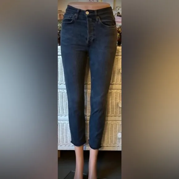 Redone Cotton blend stretchy skinny jeans faded Dusty Charcoal Black size 25