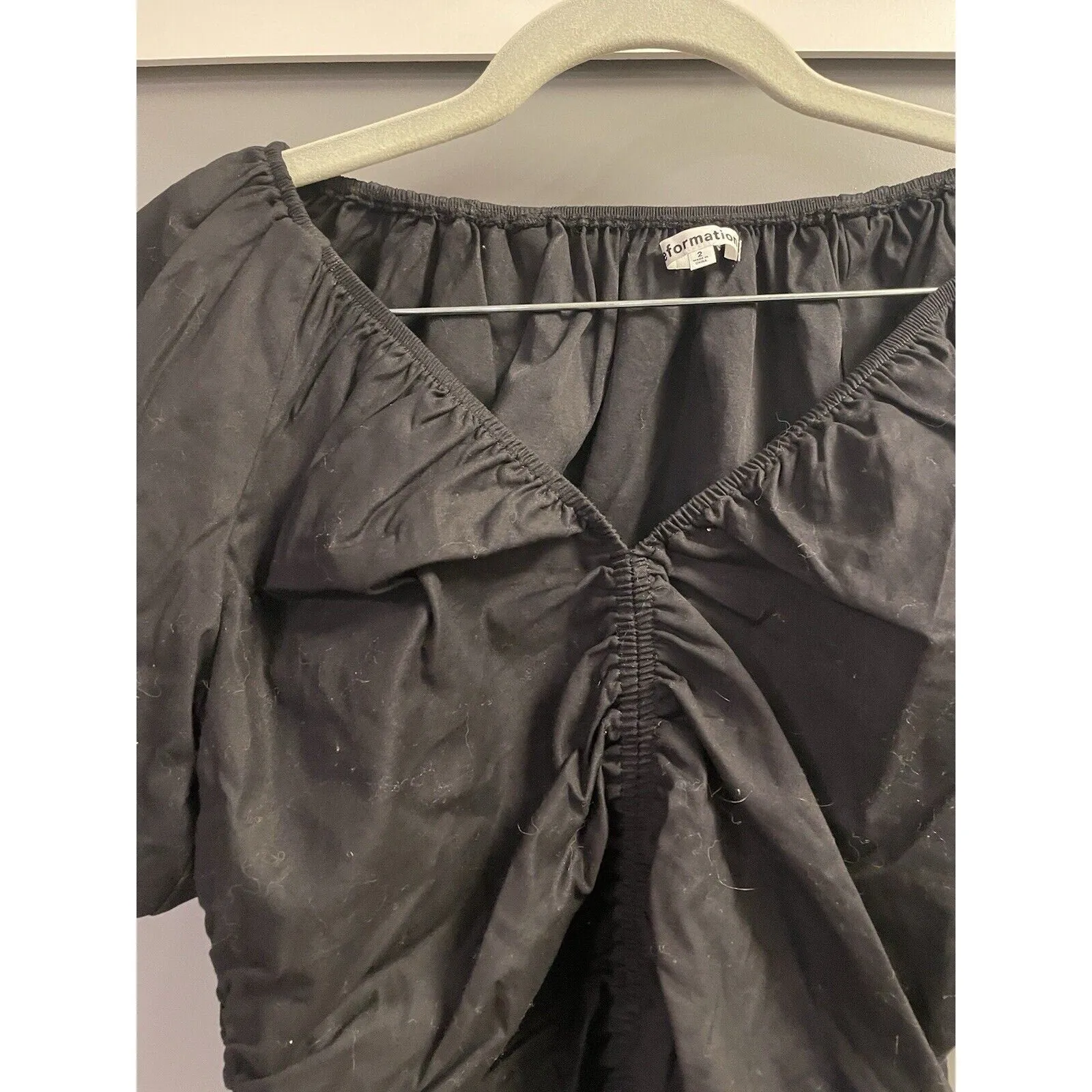 Reformation Women's Sonny Organic Cotton Ruched Puff Sleeve Top - Black, Size 2