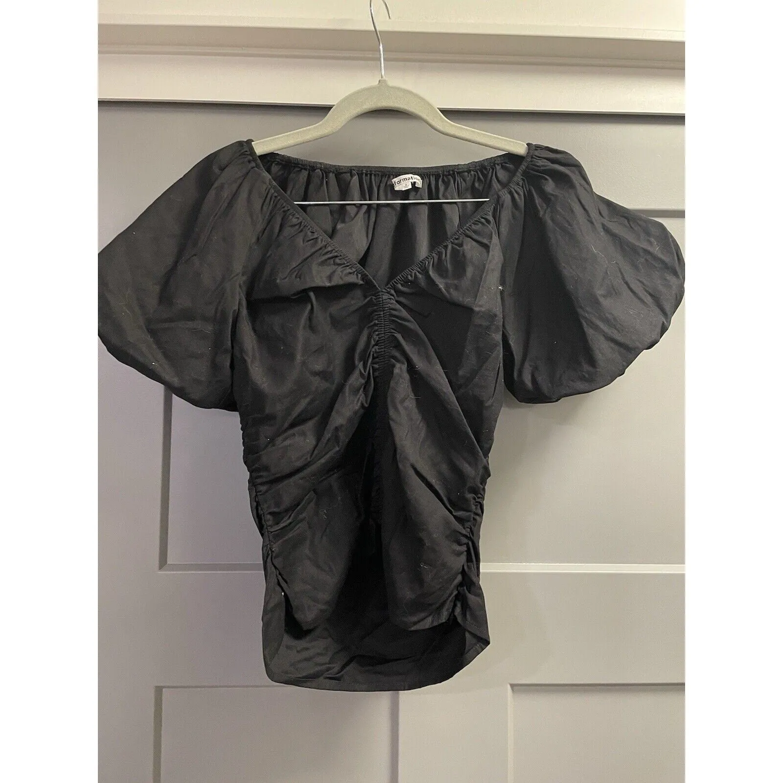 Reformation Women's Sonny Organic Cotton Ruched Puff Sleeve Top - Black, Size 2