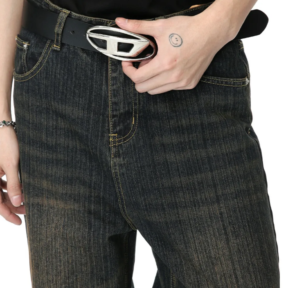 Retro Heavy Industry Slub Pattern Washed Jeans