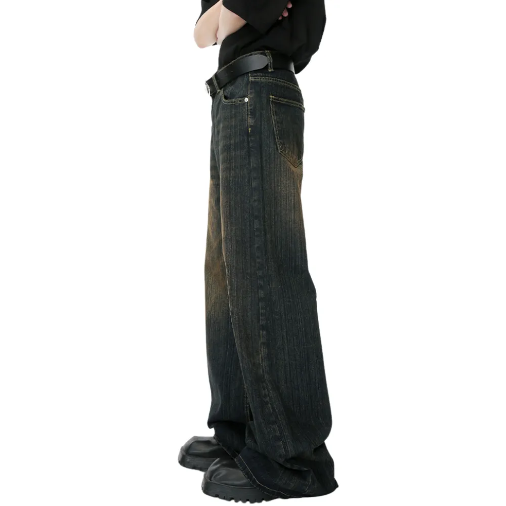Retro Heavy Industry Slub Pattern Washed Jeans