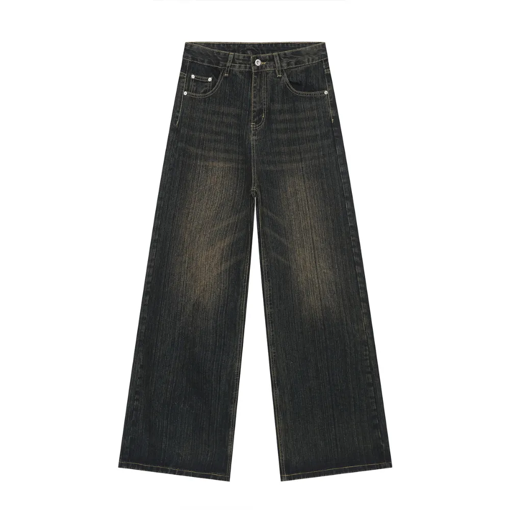 Retro Heavy Industry Slub Pattern Washed Jeans