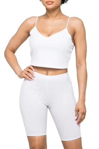 RIB V NECK CROP TANK &BIKER SET(ST659) <Bundle>