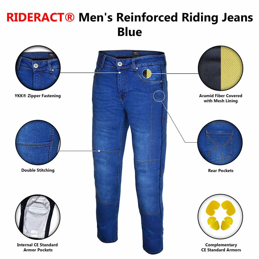 RIDERACT® Men's Motorcycle Jeans Reinforced with Aramid Fiber Riding Jeans Blue