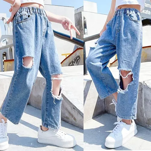 Ripped Denim Pants for Girls