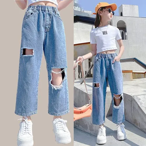 Ripped Denim Pants for Girls