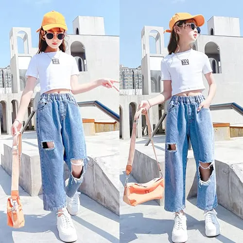 Ripped Denim Pants for Girls