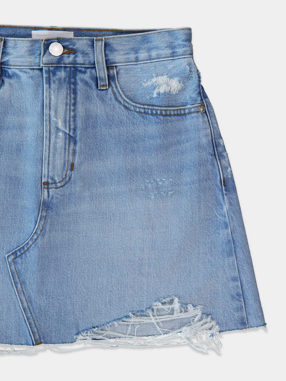 Ripped High-Waisted Denim Skirt