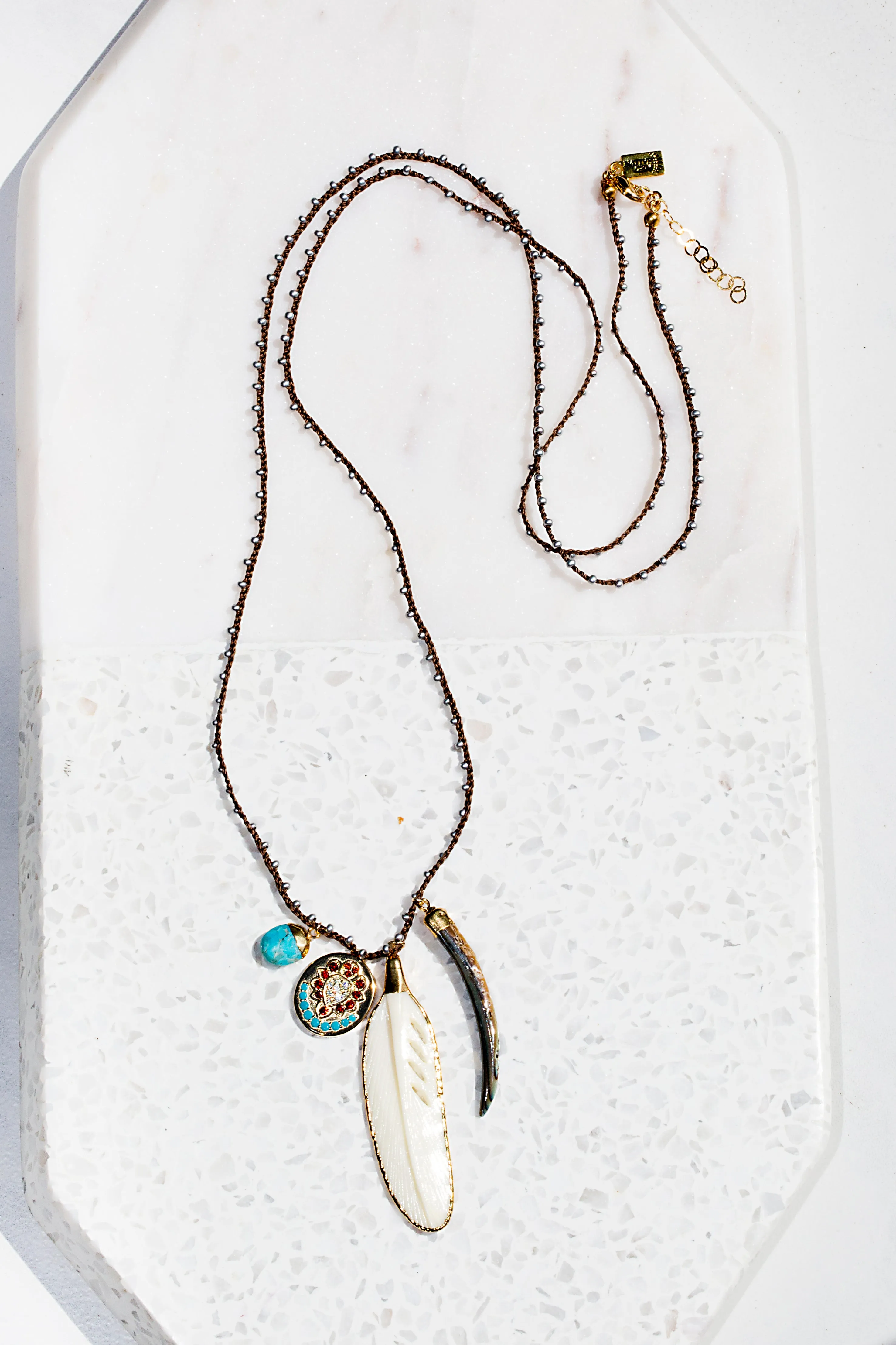 SACRED FEATHER charms handcrochet necklace