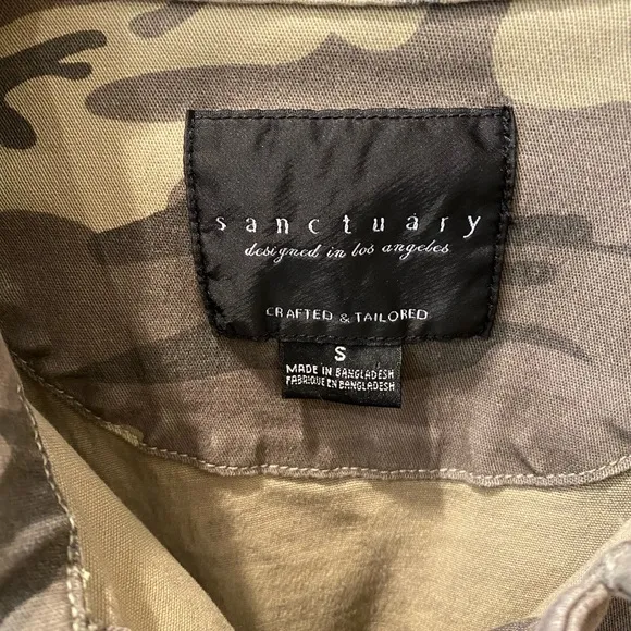 Sanctuary Camouflage Raw Hem Jean Jacket Green S Designer Anthropologie Military