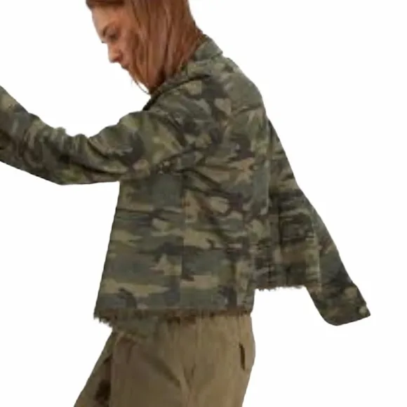 Sanctuary Camouflage Raw Hem Jean Jacket Green S Designer Anthropologie Military