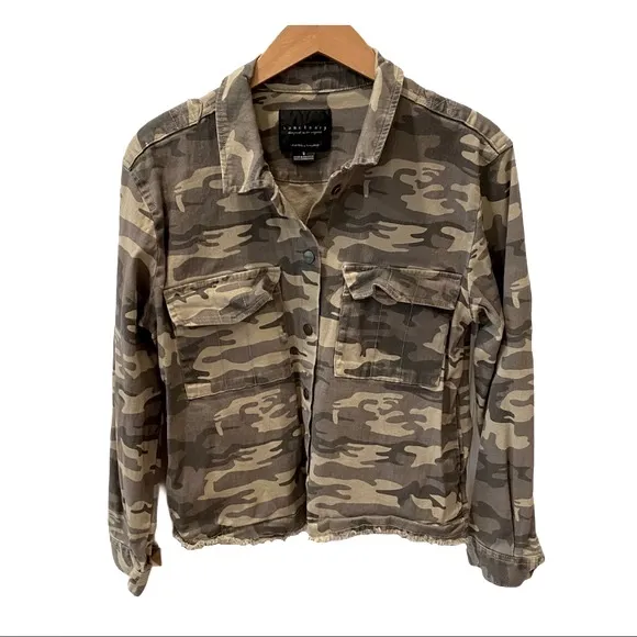 Sanctuary Camouflage Raw Hem Jean Jacket Green S Designer Anthropologie Military