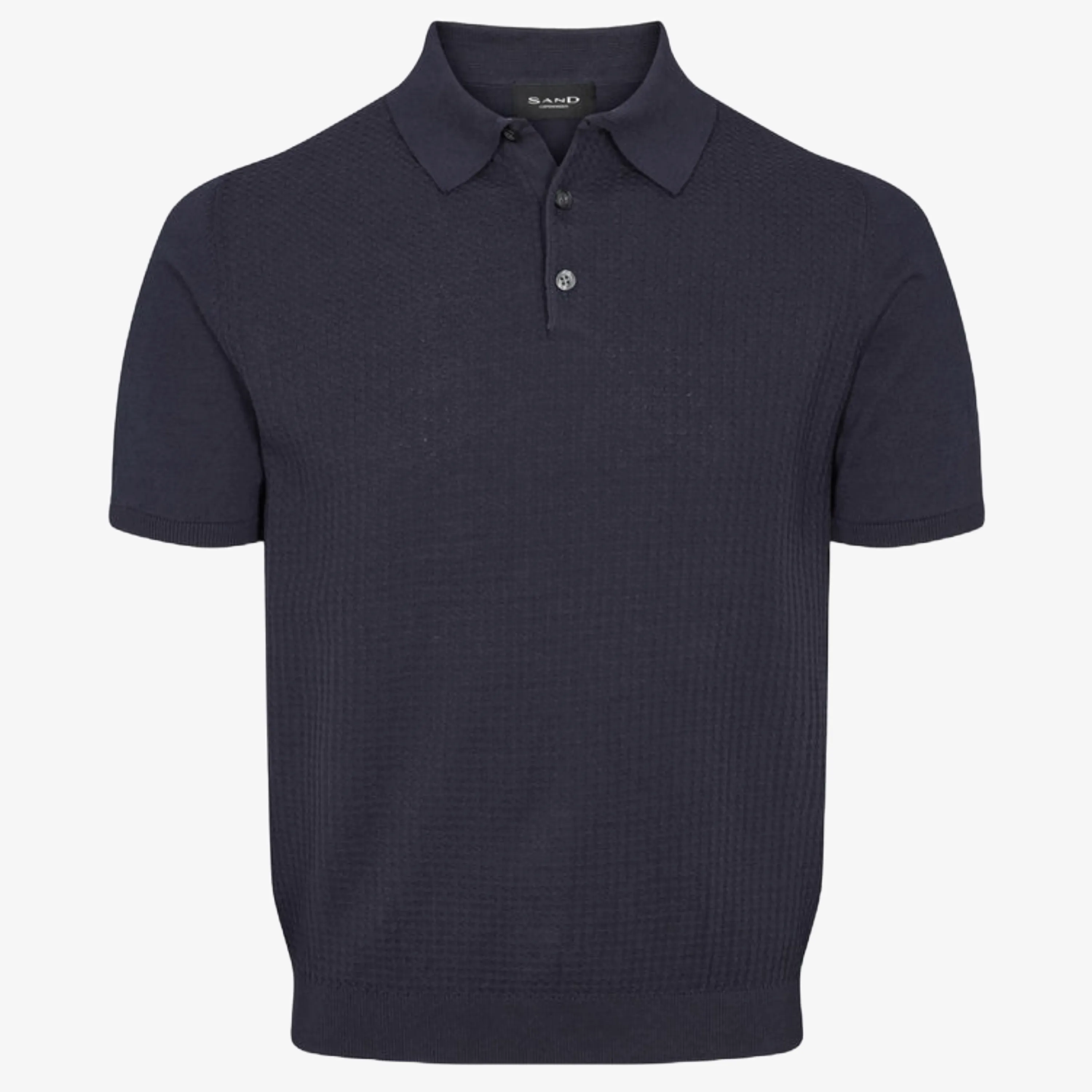 Sand Retro Cotton Knitted Polo Shirt - Navy
