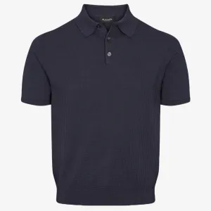 Sand Retro Cotton Knitted Polo Shirt - Navy