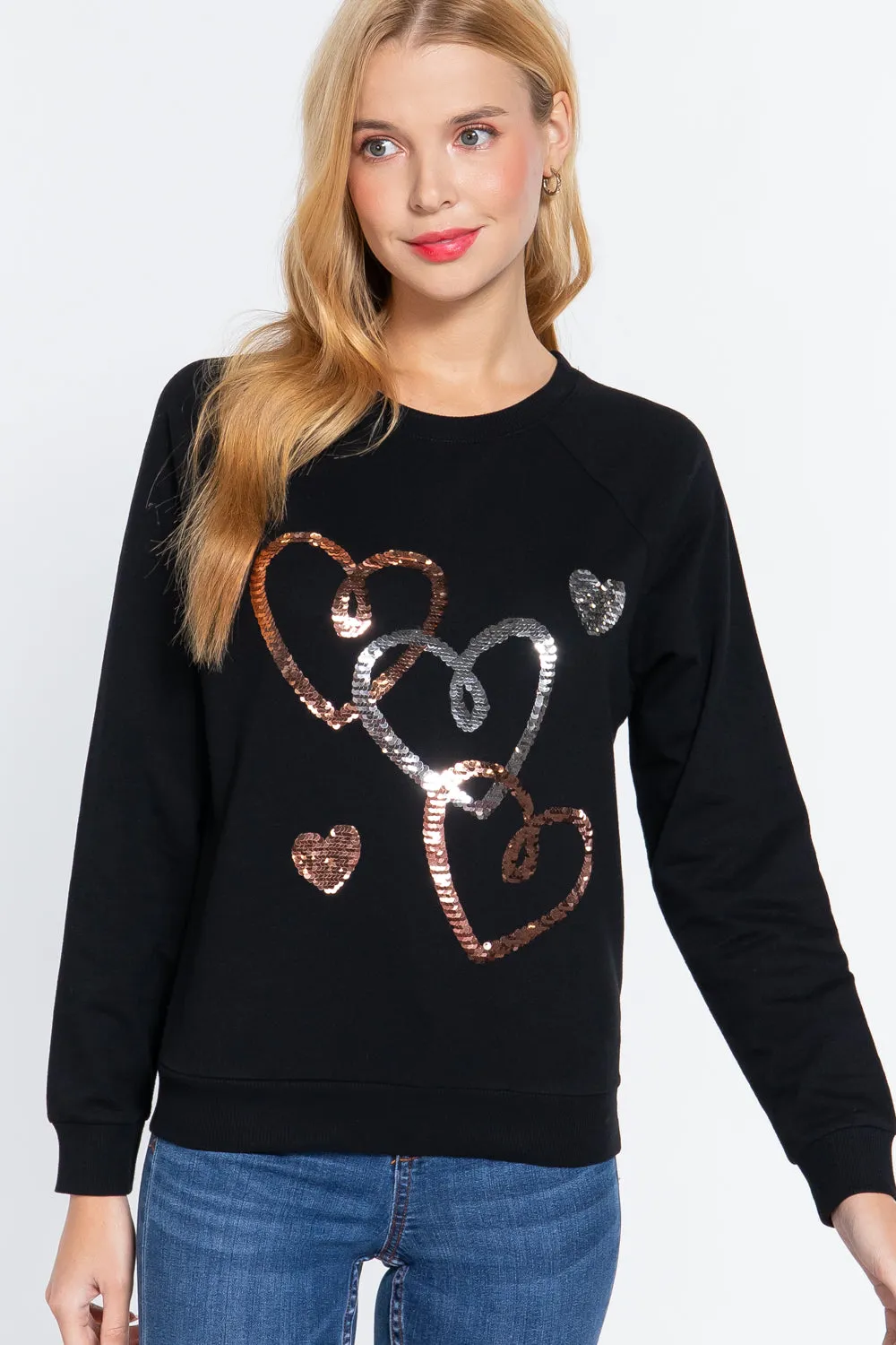 Sequin Heartbeat French Terry Top