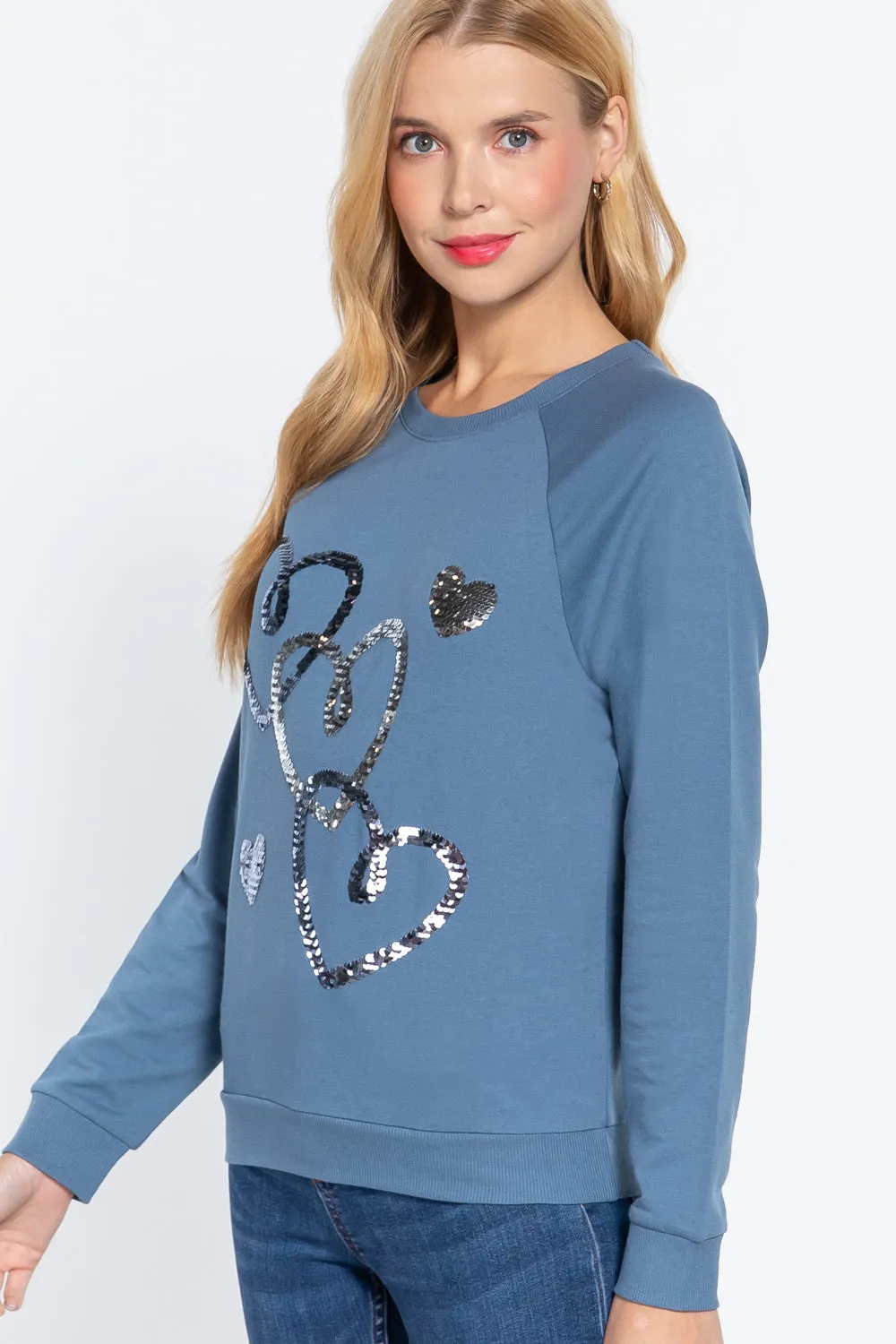 Sequin Heartbeat French Terry Top