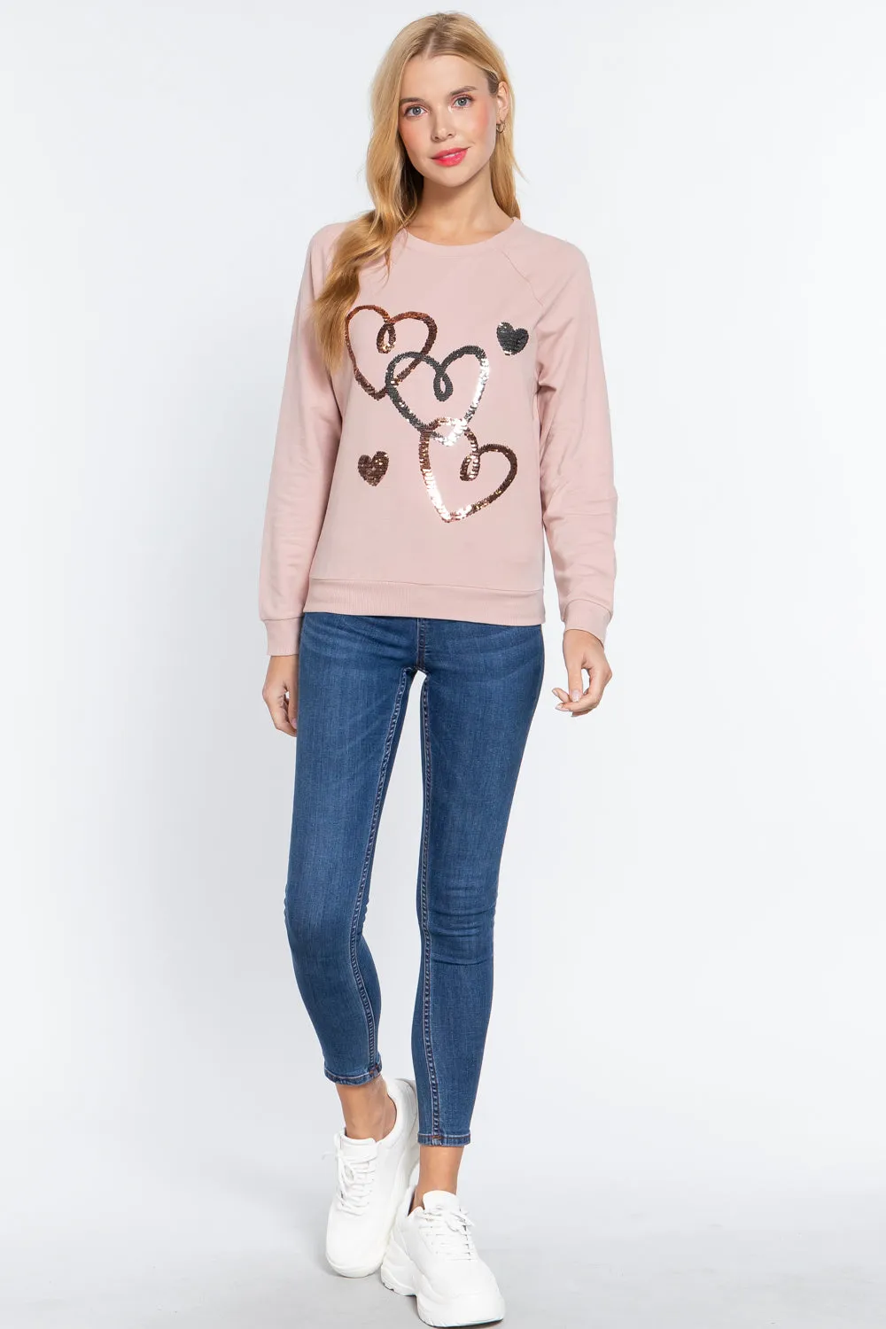 Sequin Heartbeat French Terry Top