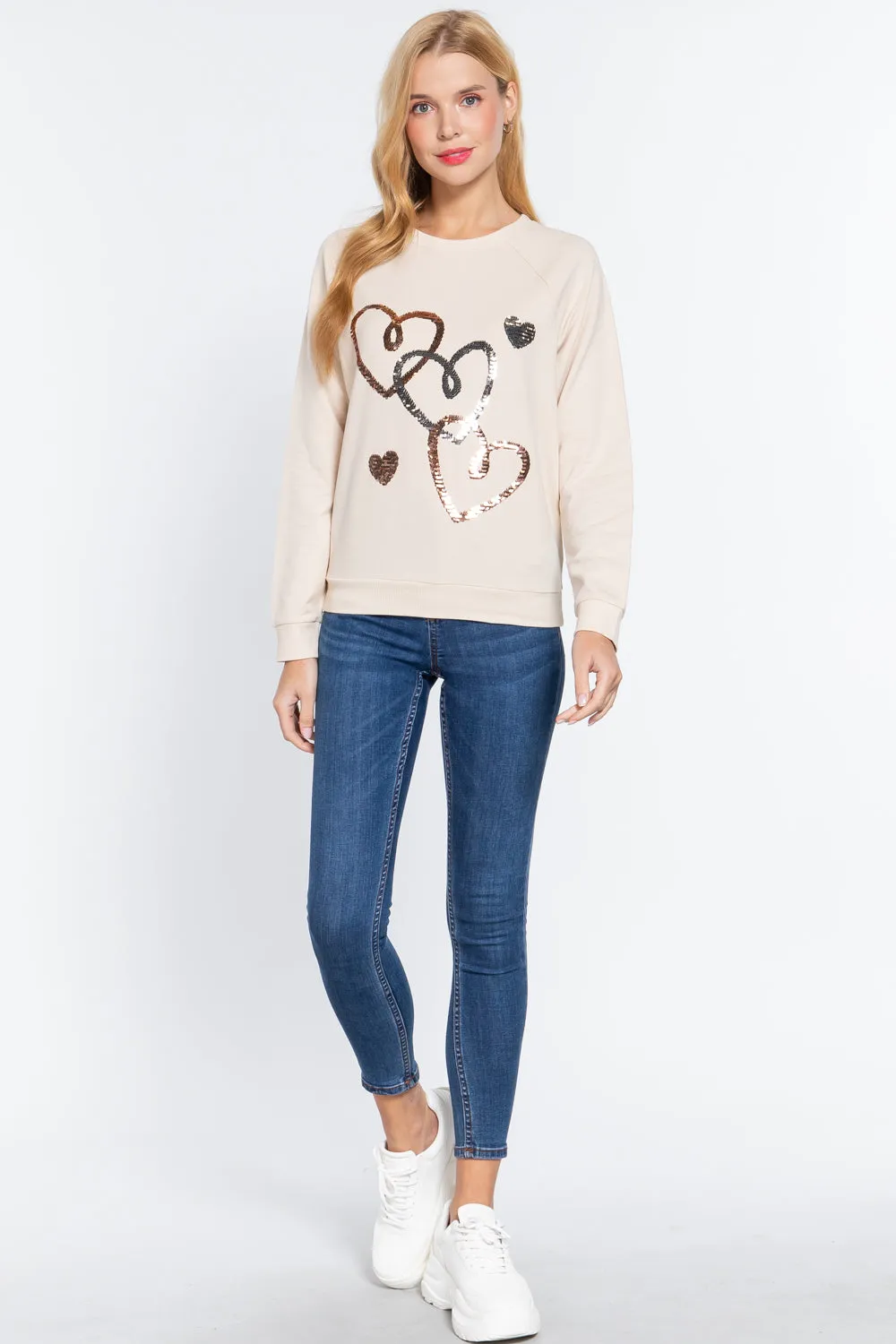 Sequin Heartbeat French Terry Top