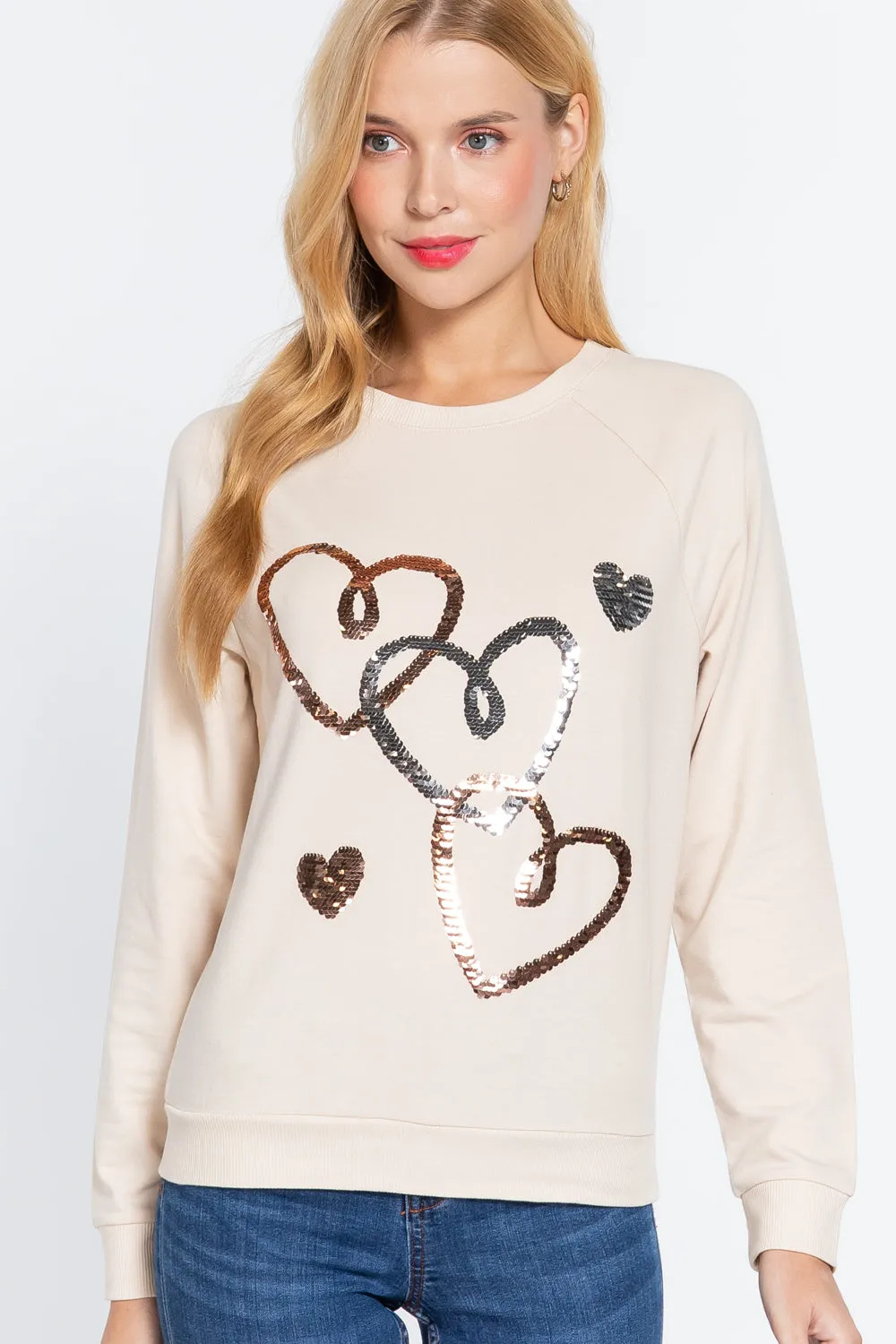 Sequin Heartbeat French Terry Top