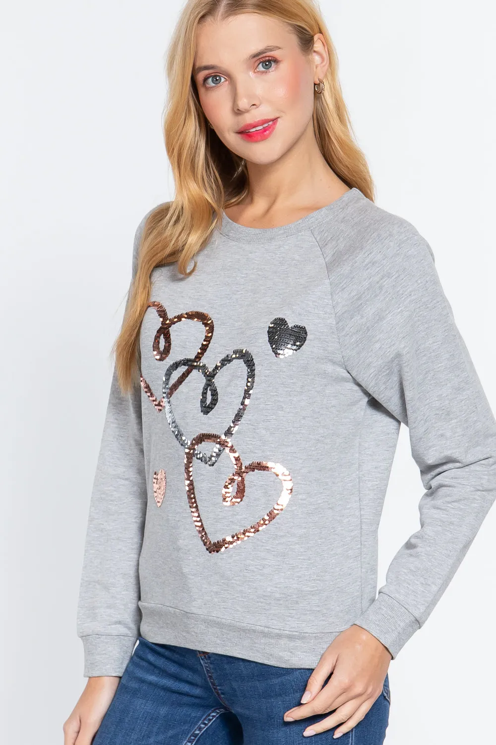 Sequin Heartbeat French Terry Top