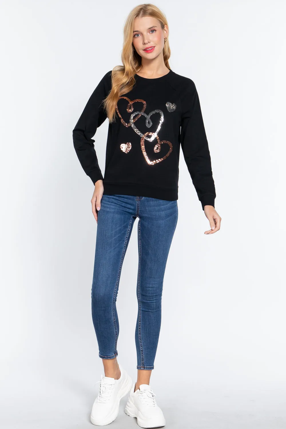 Sequin Heartbeat French Terry Top