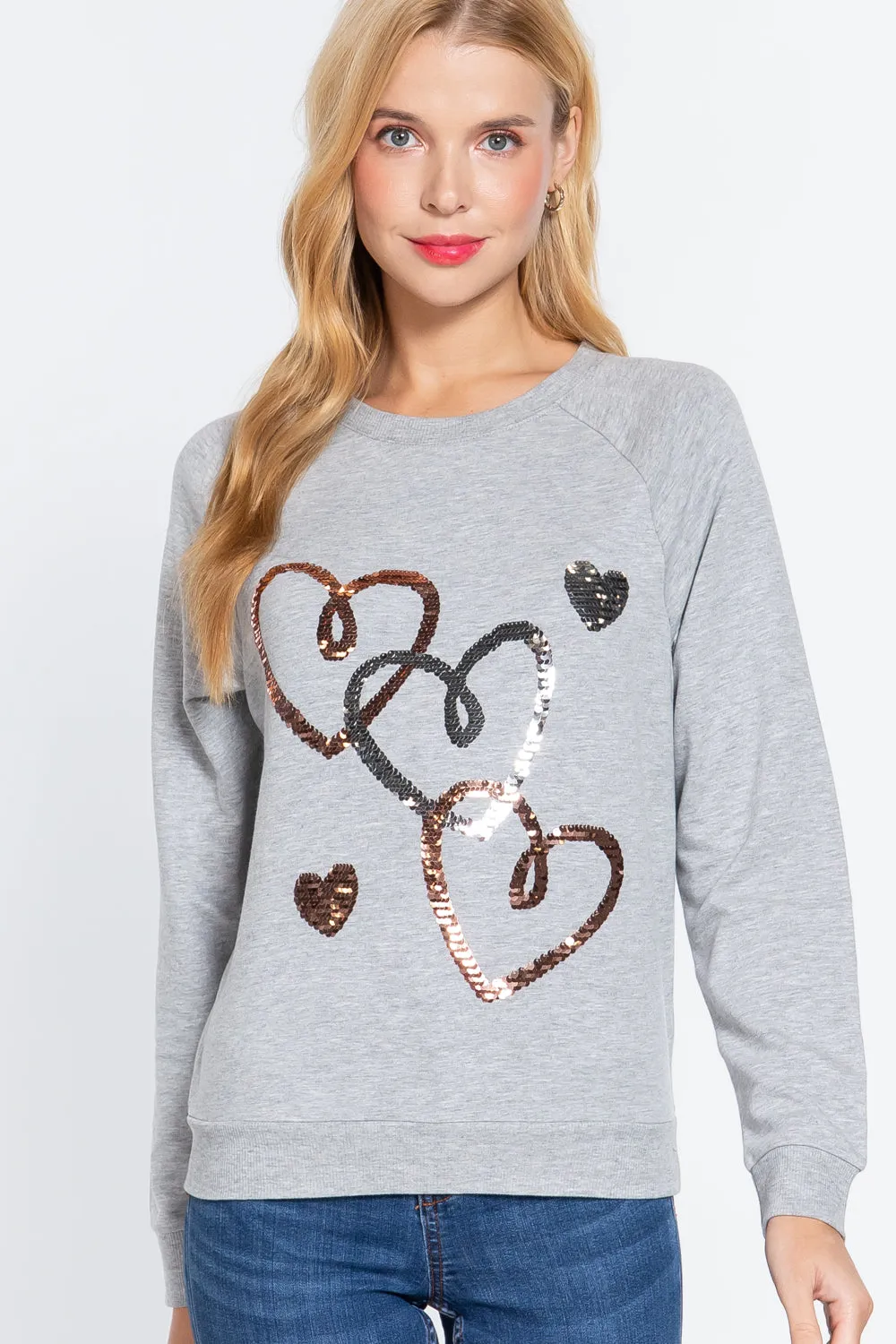 Sequin Heartbeat French Terry Top