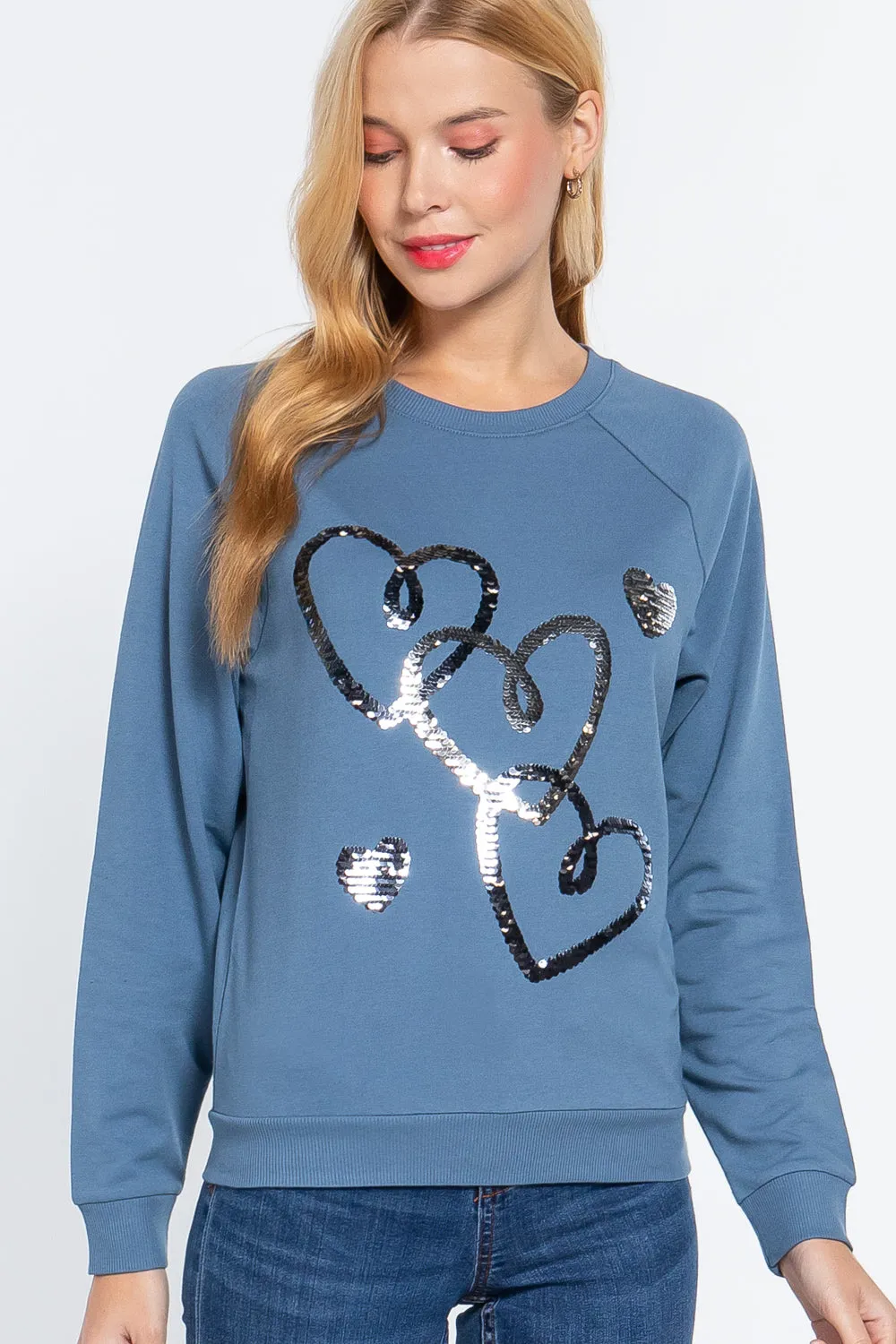 Sequin Heartbeat French Terry Top