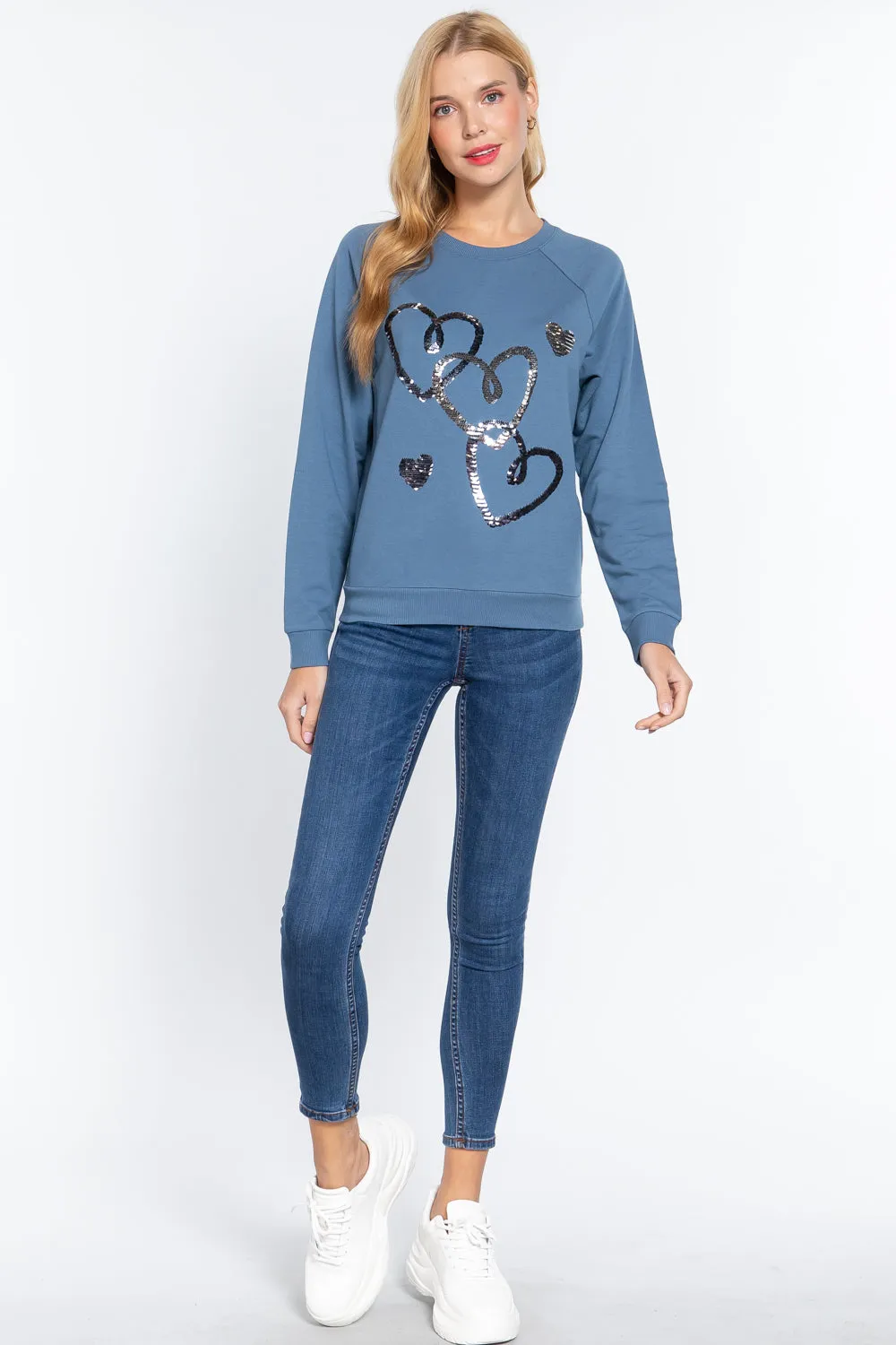 Sequin Heartbeat French Terry Top